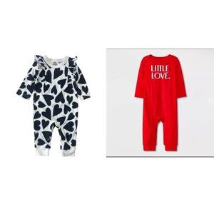 Cat & Jack Valentines Day Black & White Hearts Onesie & Little Love Onesie 3-6M
